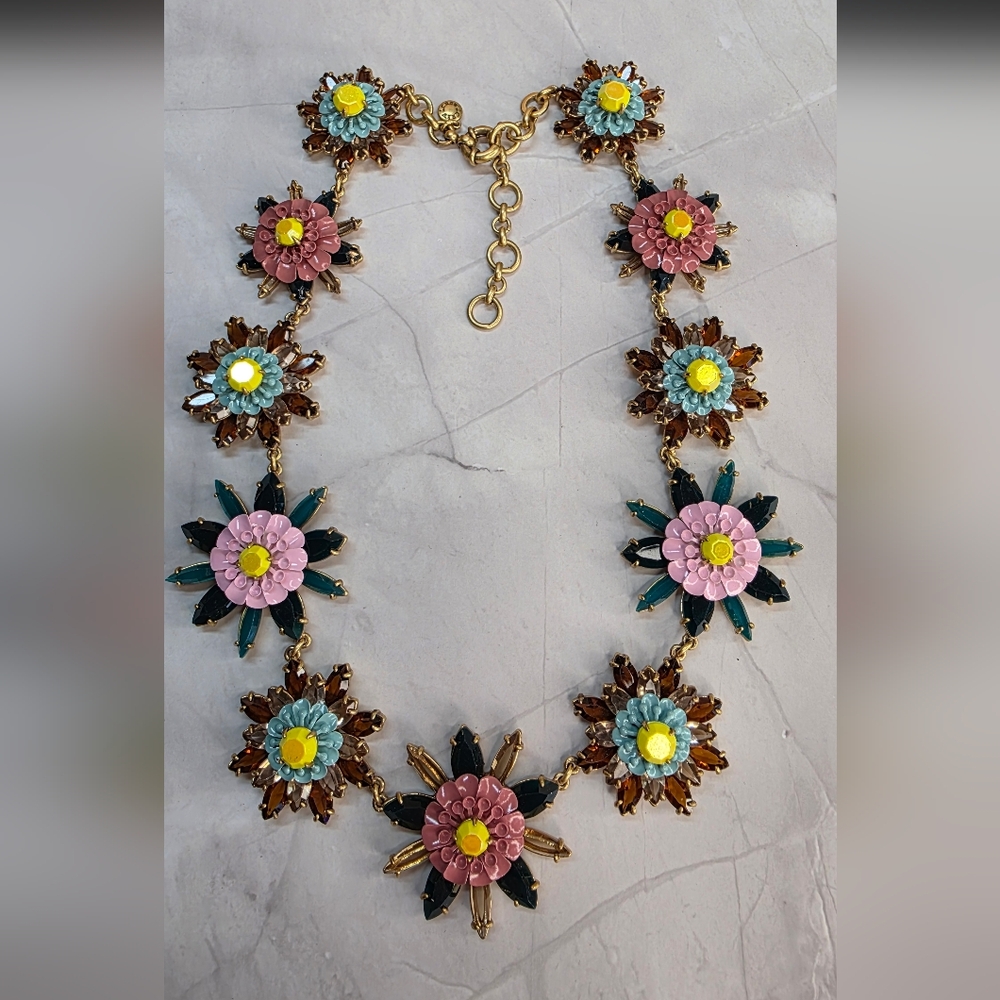 J.Crew Floral Rhinestone Enamel Statement Necklace 14” + Ext - Picture 4 of 7